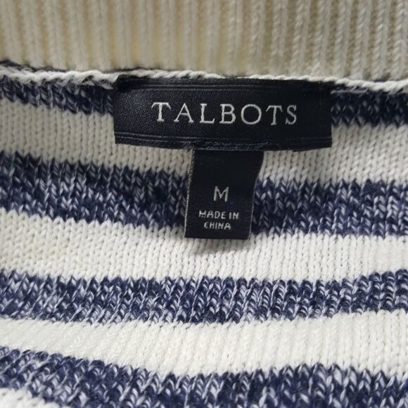 Talbots Striped Womens Sweater Medium Cotton/Viscose/Linen Blend White & Blue - Picture 3 of 7